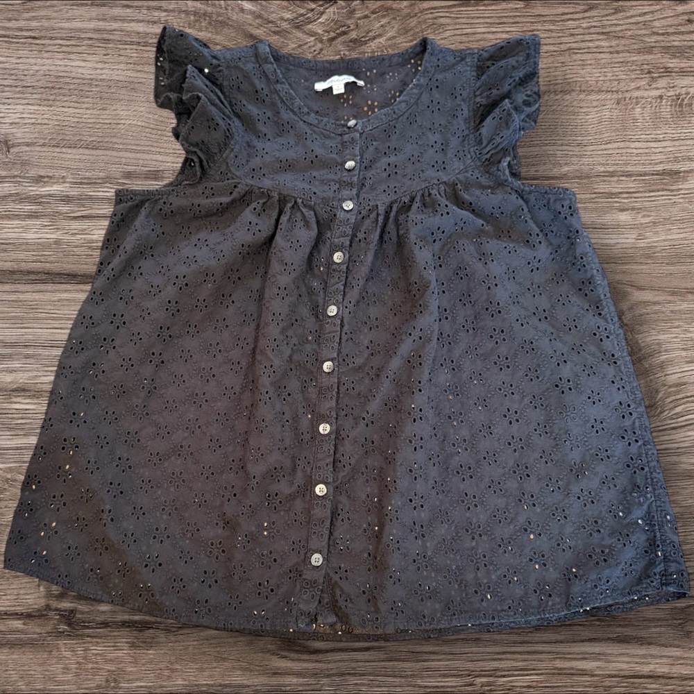 MADEWELL Ruffle-Sleeve Bib Eyelet Sleeveless Top Black Size Small - Picture 2 of 8
